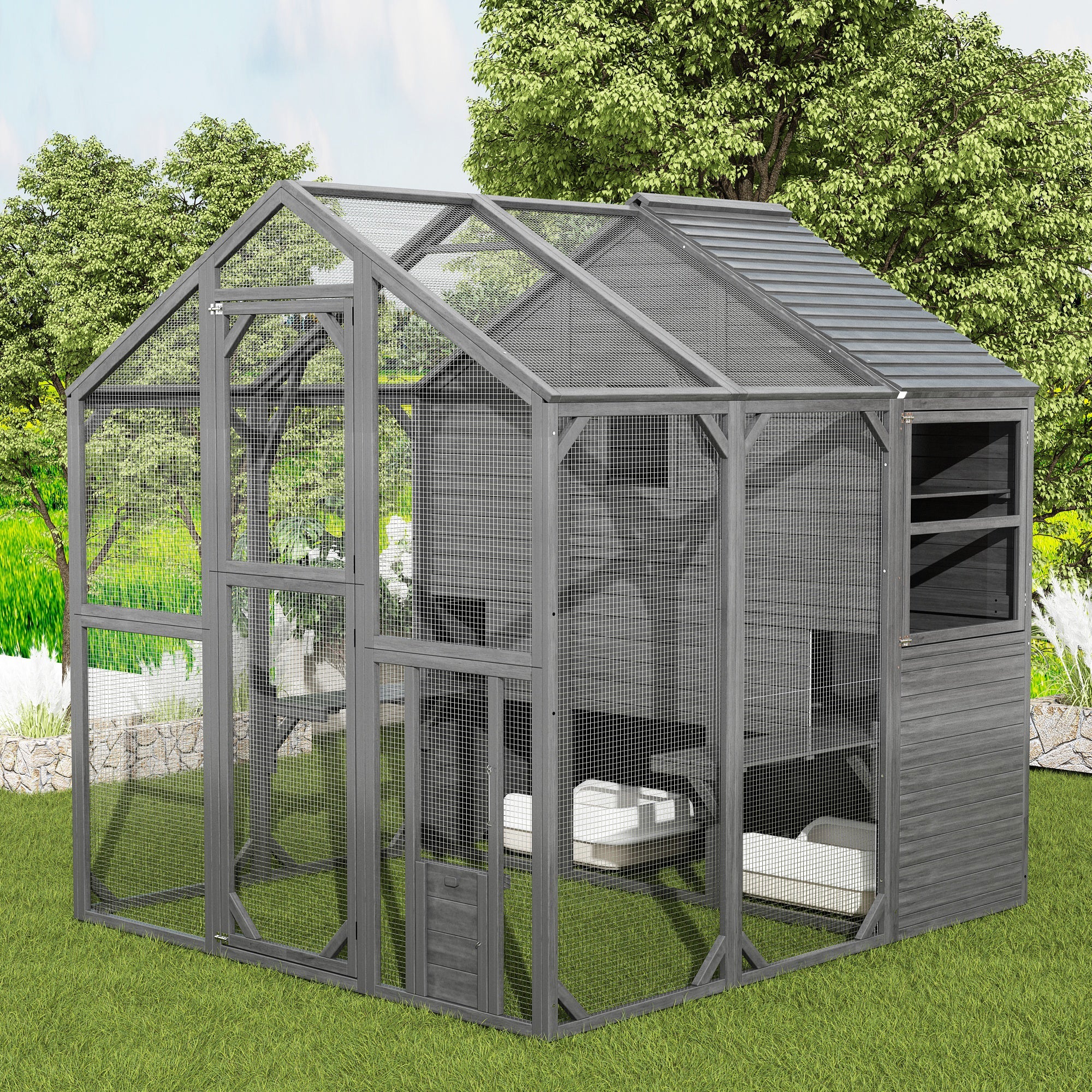 Large Outdoor Cat Enclosure with Cover and Multi-Level Design