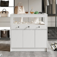 39.4" Modern Minimalist White Jewelry Display Cabinet With Lock And Tempered Glass