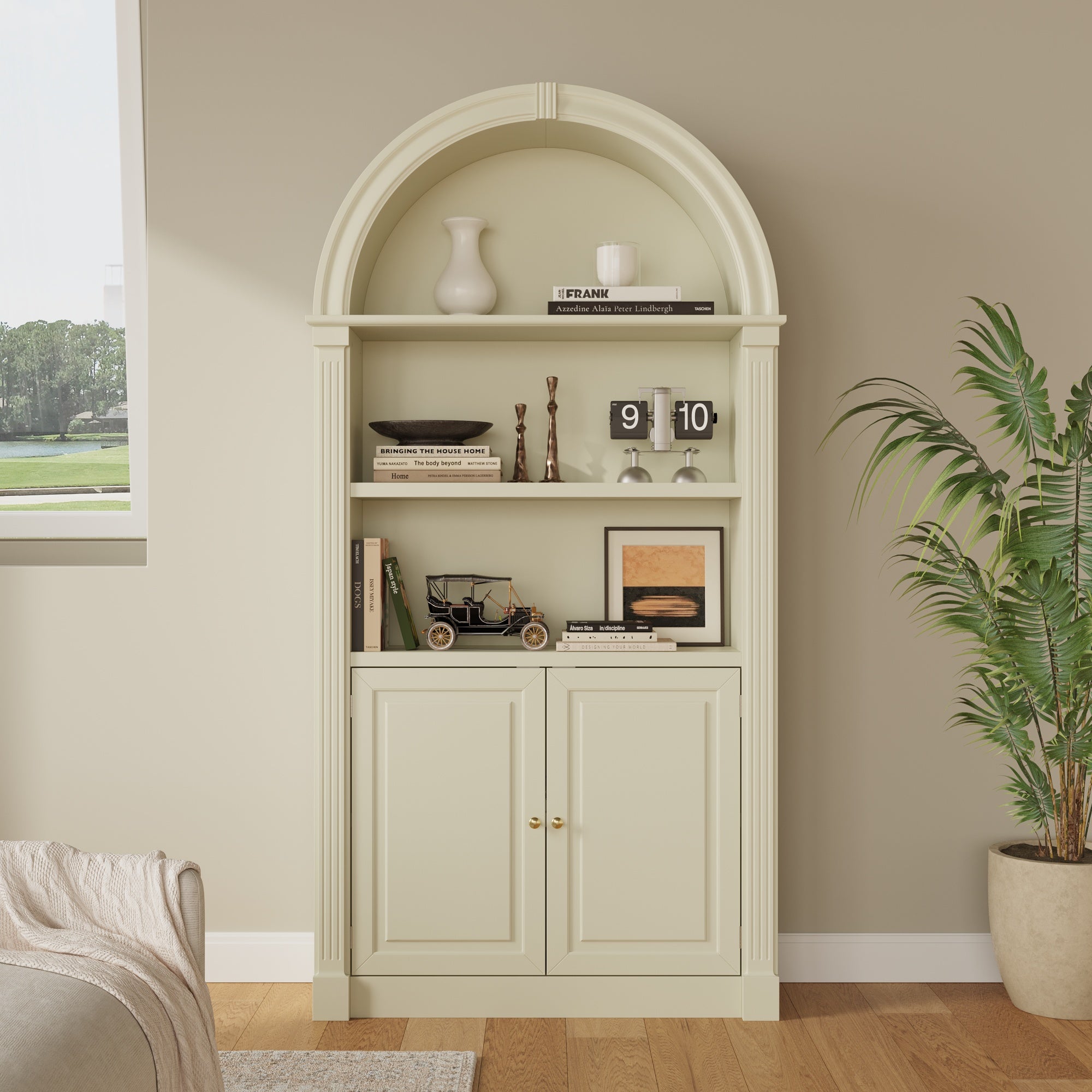 71'' H X 36.4'' W Arched Bookcase 5-Tier Cabinet
