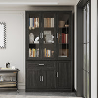 46" Modern Black Display Bookcase with Glass Doors & Drawer