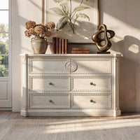 47.2" Solid Wood Chest of Drawers with Decorative Carving