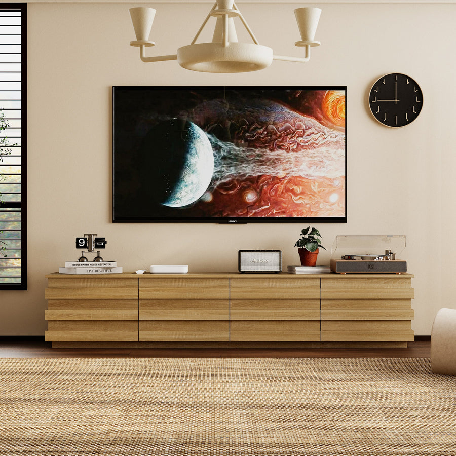 78.7" Modern Scandinavian Natural TV Stand Media Console with 4 Drawers