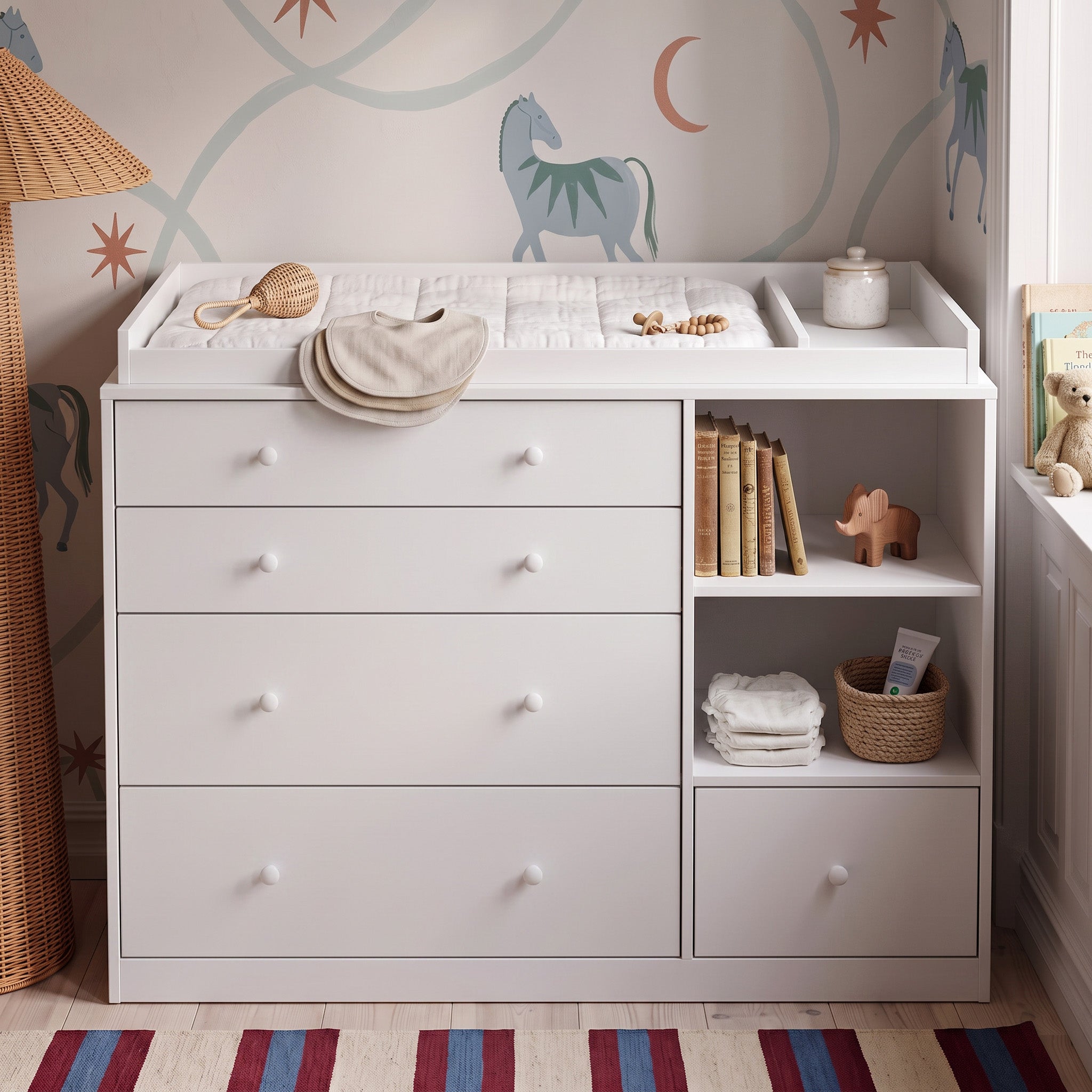 47.2" Modern White Nursery Storage Dresser Chest Changing Table