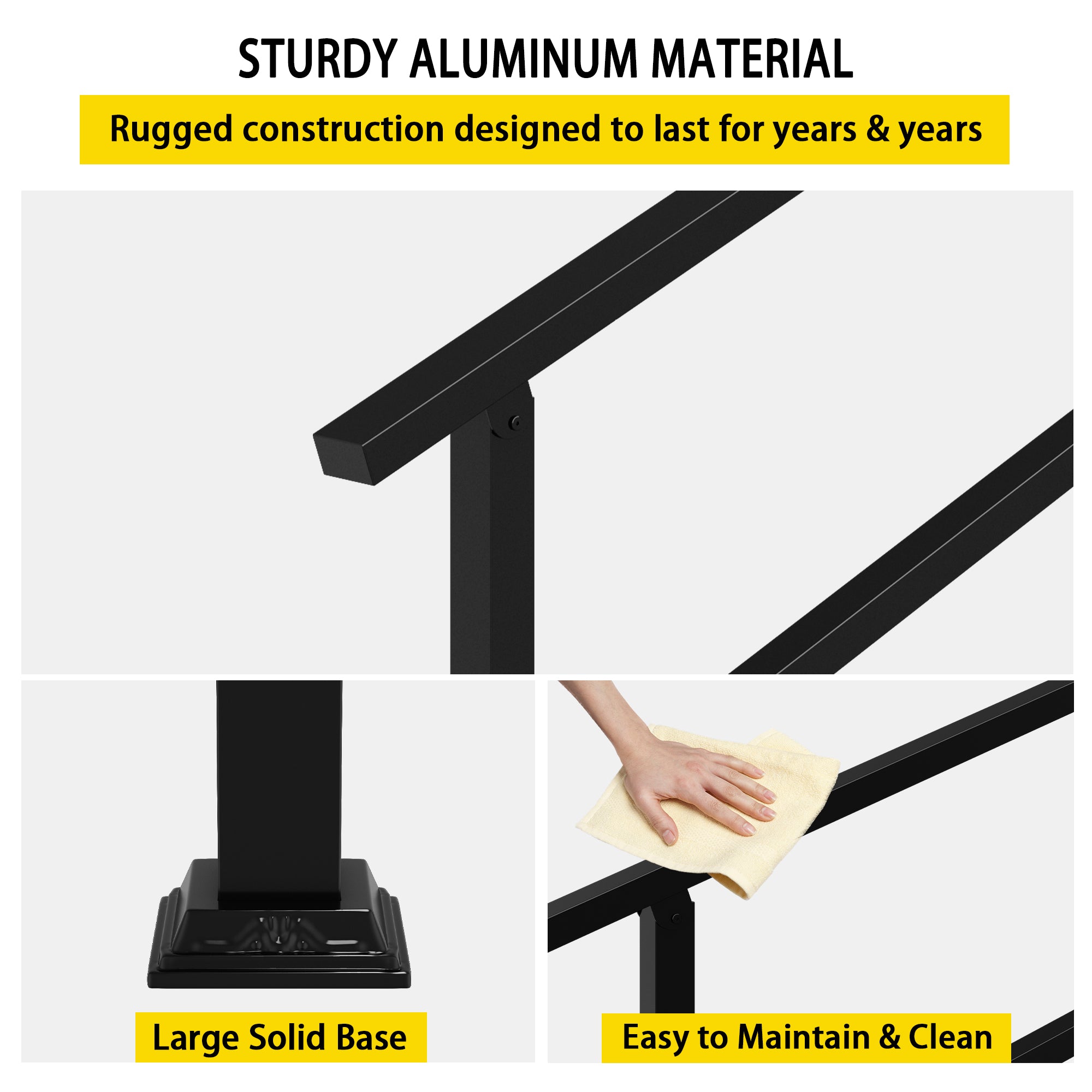 68.5 inch Minimalist Satin Black Stair Banister with Adjustable Angle