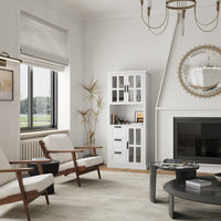 31.5" Contemporary White China Cabinet with Glass Doors & Drawers