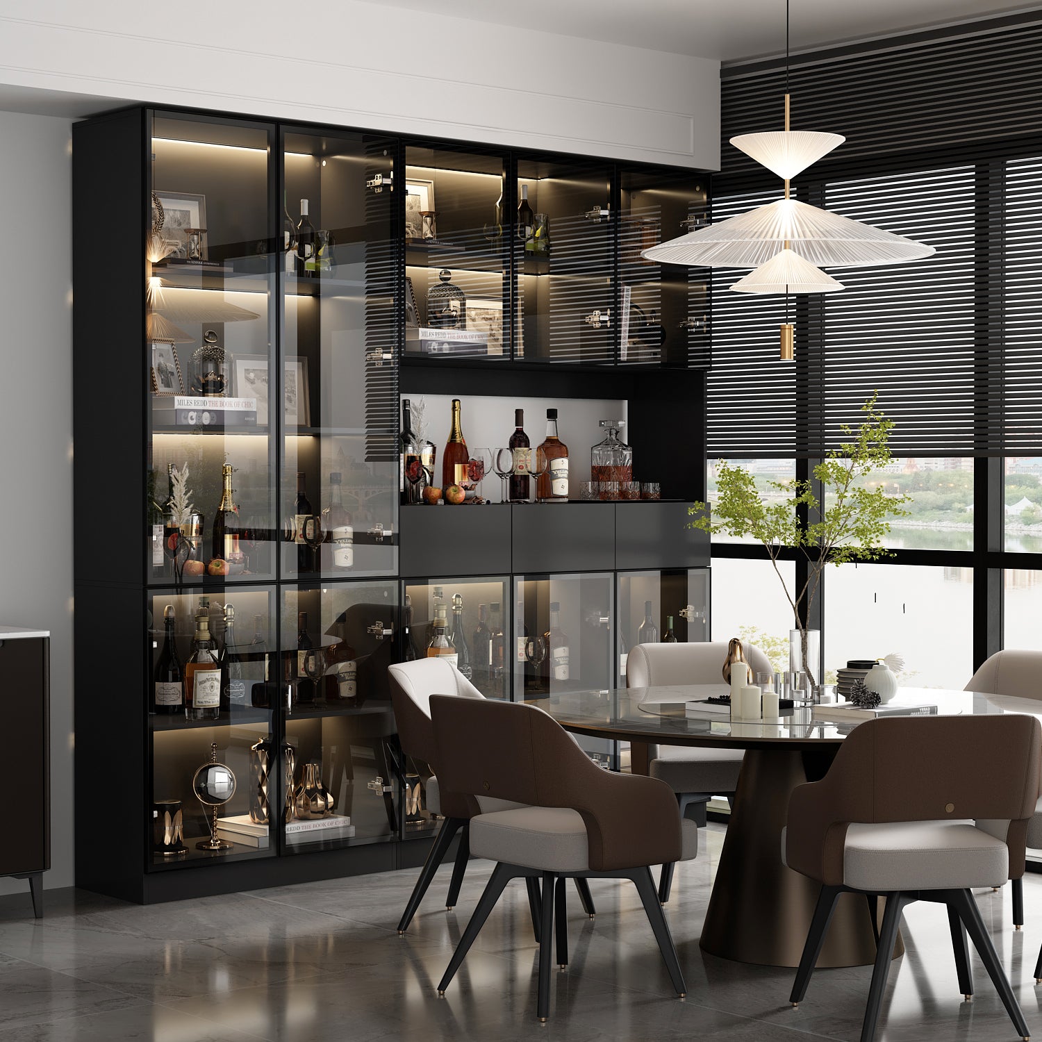 78.7'' H x 78.7'' W Bookcase with Glass Doors & 3-Color Changing Lights