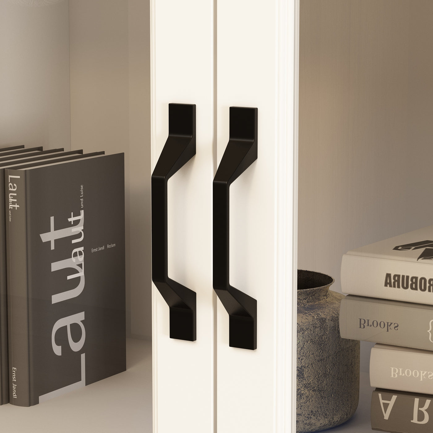 Vila 141.7" White Bookcases & Display Cabinets with 6 Drawers and Open Shelf