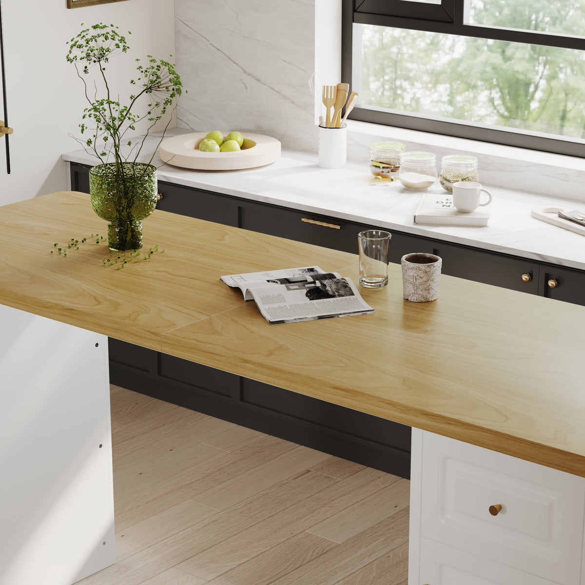 82.7" Modern White Kitchen Island with Storage Cabinet and Drawers