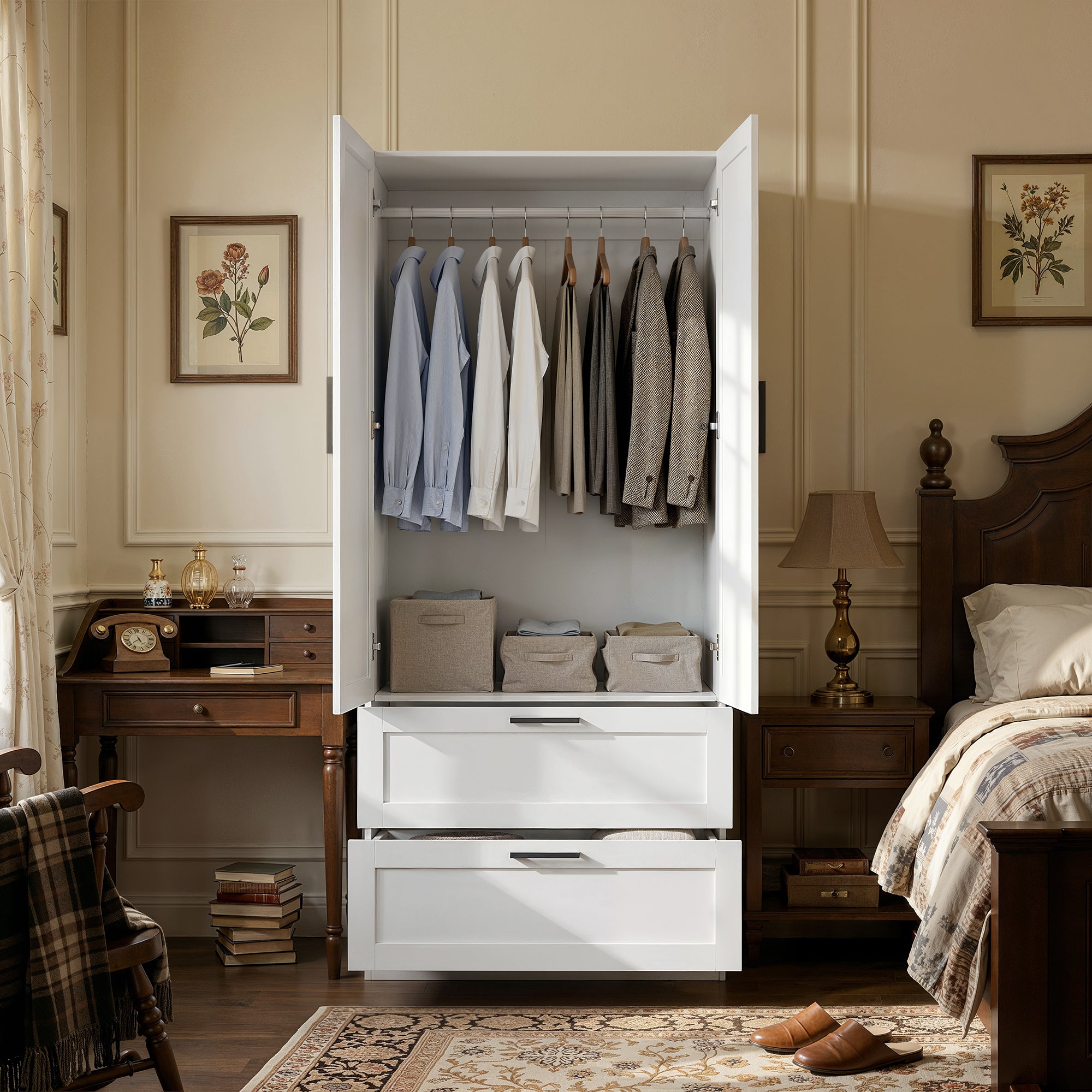 White Armoire with 2 Doors and 2 Drawers
