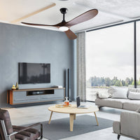 59.8" Modern Minimalist Ceiling Fan with Lights, Remote Control, 3 Reversible Wood Blades and 2 Down Rods