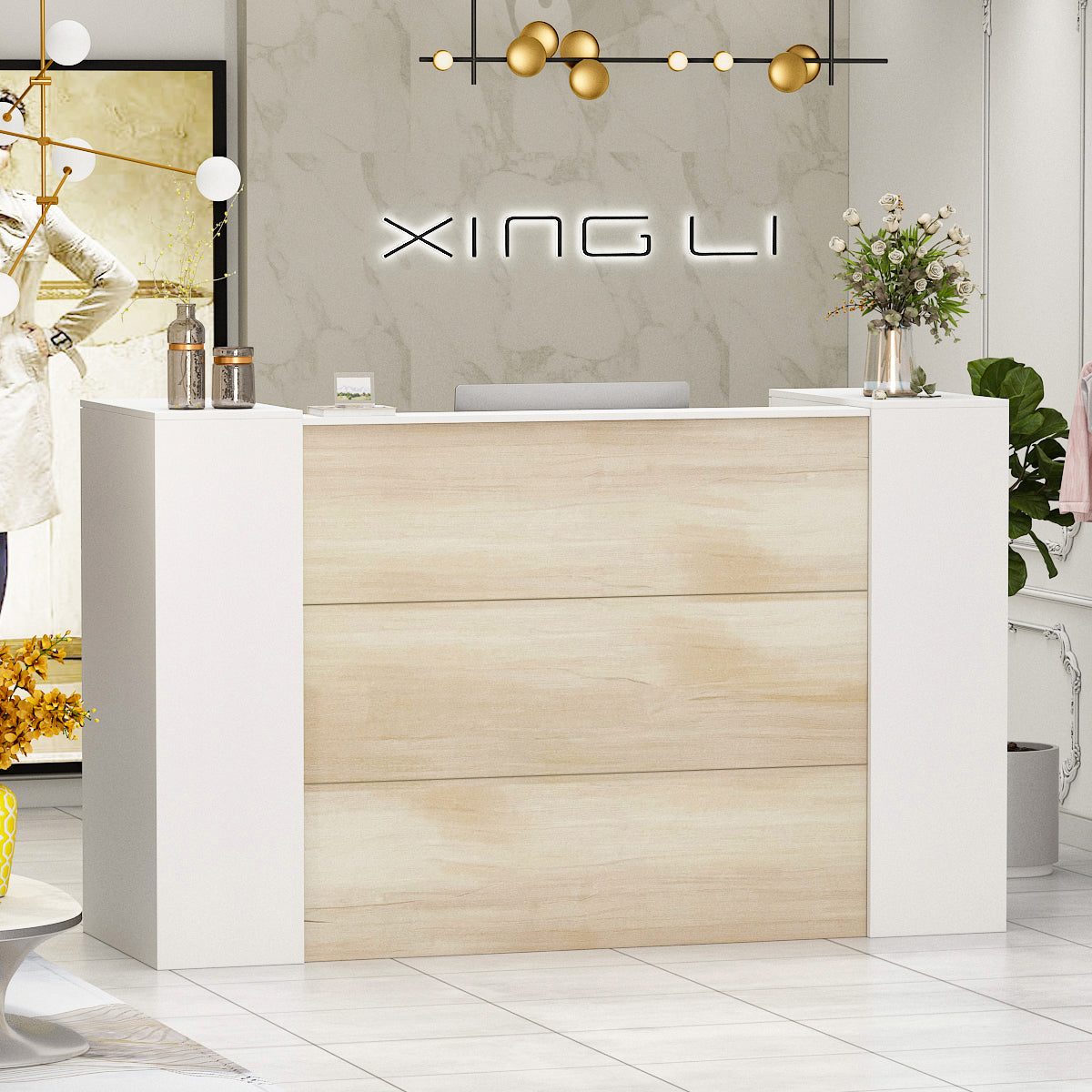 Large Reception Desk Reception Station with Lockable Door 70"W
