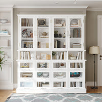 63" Modern White Display Bookcase Cabinet with Glass Doors