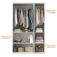Rena 47.6" Luxe White Armoire with 6 Doors and 2 Hanging Rods