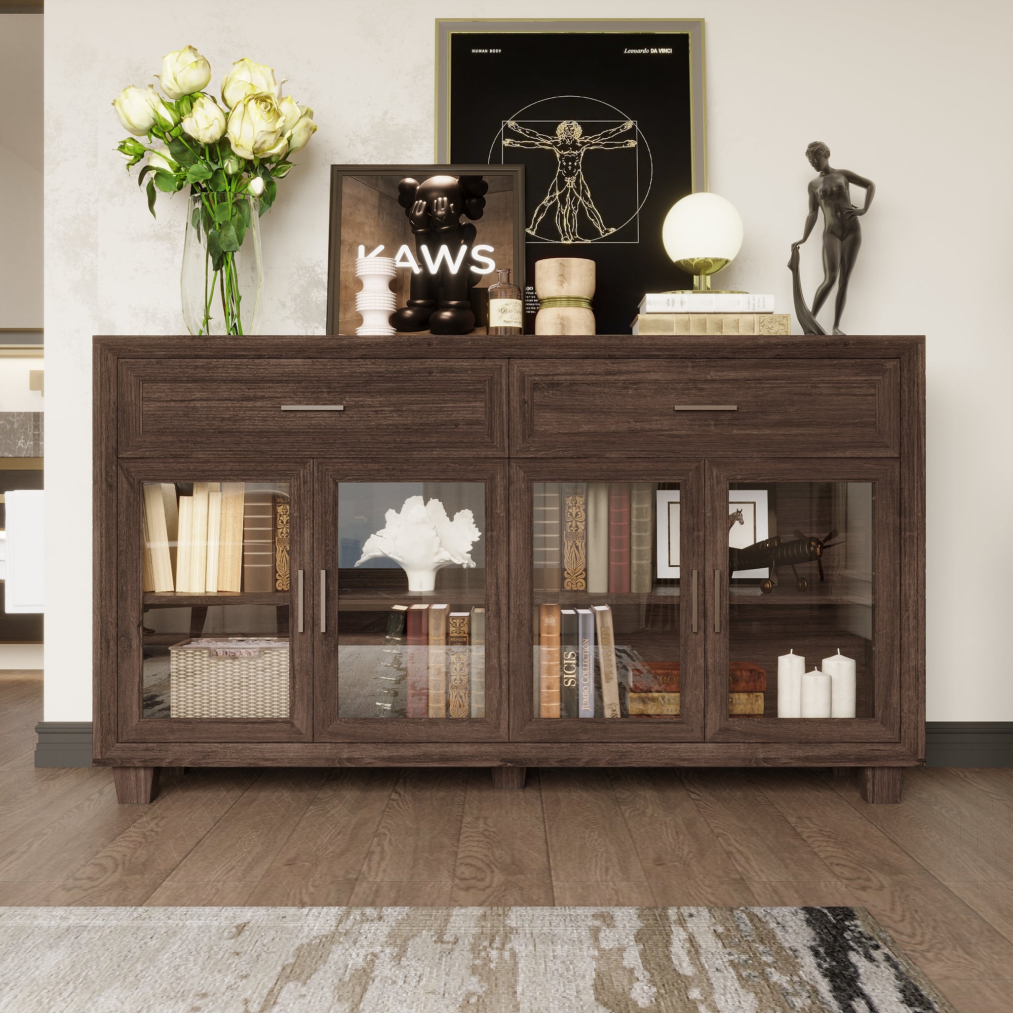 63" W Sideboard Cabinet Buffet Storage Cabinet