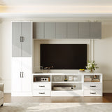 Modern living room with a television mounted on a wall unit.
