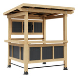 Wooden outdoor structure with a flat roof on a white background