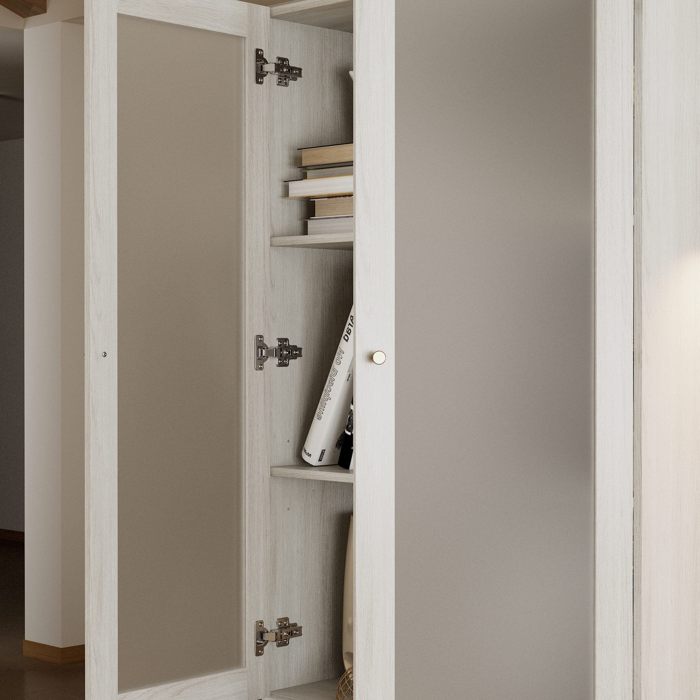 31.5" Modern Minimalist Natural Glass Display Cabinet With Gold Handles And Storage Drawers