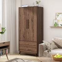 31.5" Modern Brown 2-Door 2-Drawer Armoire Large Storage Closet