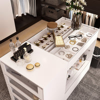 47.2" Modern White Closet Island with Strong Storage and Glass Top