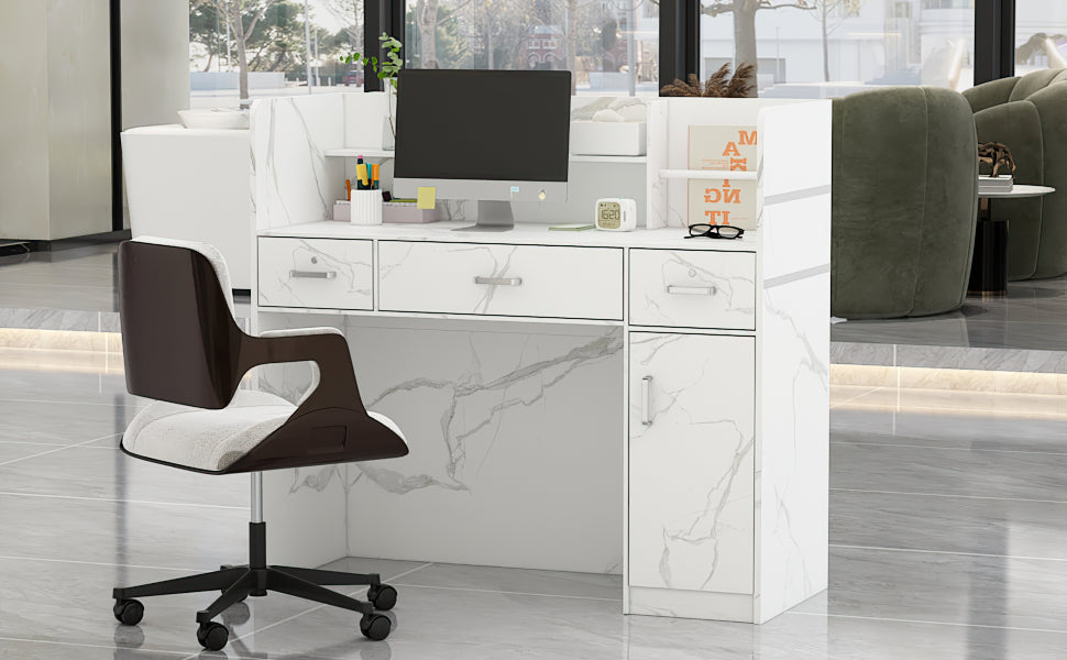 Modern Wooden Reception Desk Computer Table with Filing Cabinet Lockable Storage 47"W