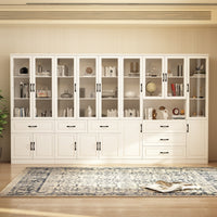 Vila 141.7" White Bookcases & Display Cabinets with 6 Drawers and Open Shelf