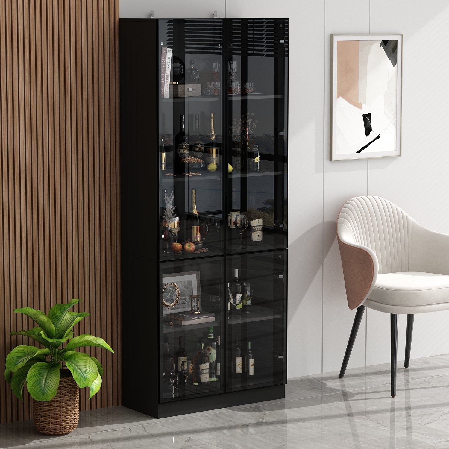 Display Storage Cabinet with LED Lights and Tempered Glass Doors