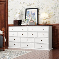 61" Transitional White Rectangular Dresser With 12 Drawers