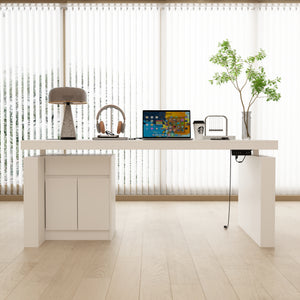 71 inches Modern Minimalist White Standing Desk with Adjustable Height