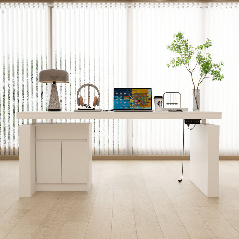71 inches Modern Minimalist White Standing Desk with Adjustable Height