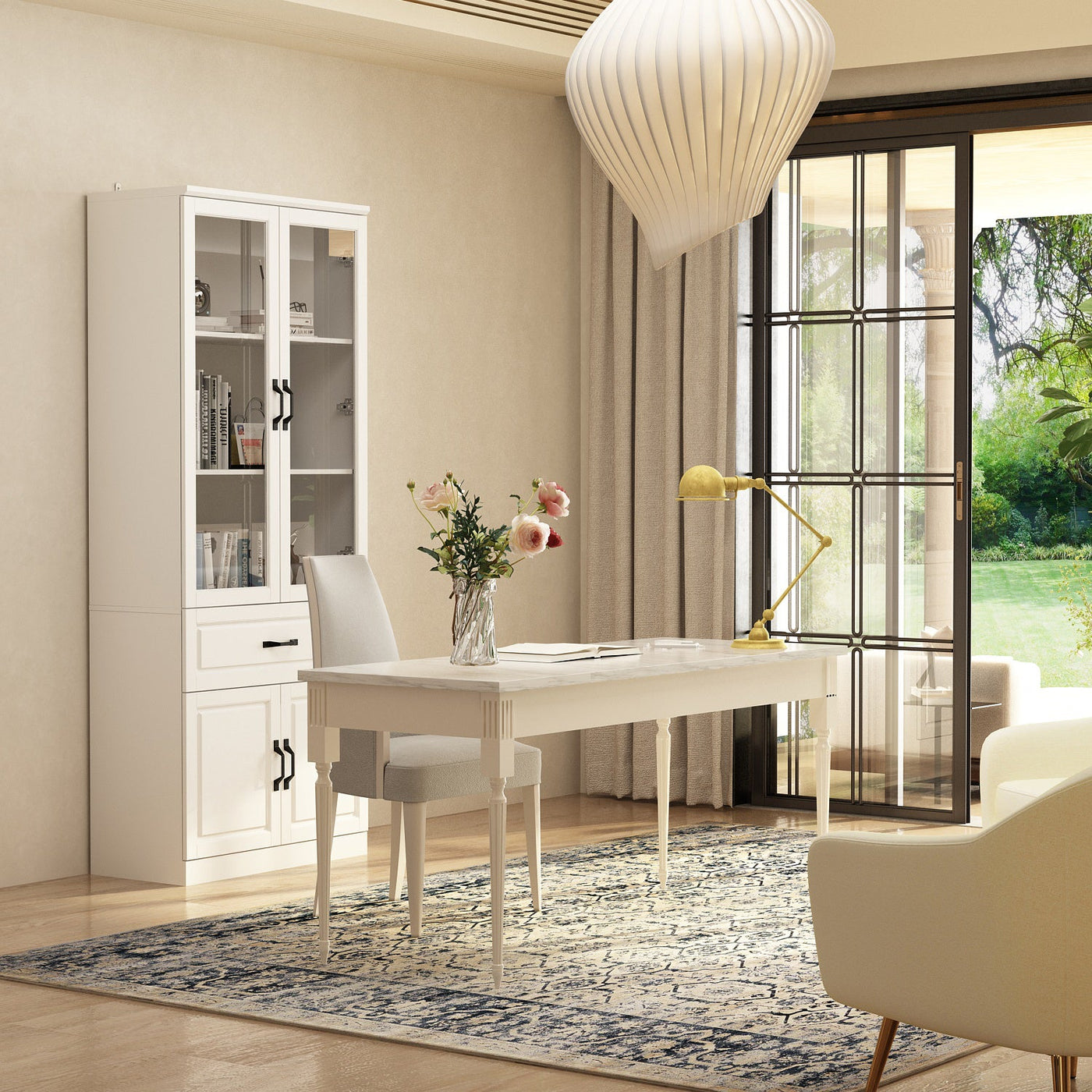 Vila 31.5" Classic White Display Cabinet with Glass Doors