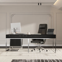 70.8" Modern Black L-Shaped Computer Desk With 4 Standard Drawers, 1 File Drawer