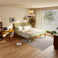 Queen Size Solid Acacia Wood Platform Bed Frame with Upholstered Headboard