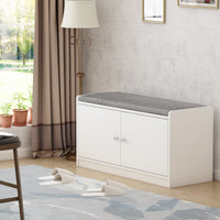 Shoe Storage Bench Shoe Rack Storage Shelf with Cushion 2-Door for Entryway