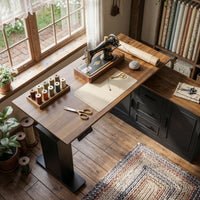 55.1" Rustic Wood L-Shaped Electric Height Adjustable Standing Desk with 3 Drawers and Side Storage Cabinet