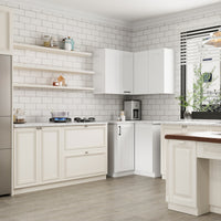 40" Modern White Kitchen Pantry Cabinet with Upper & Lower Cabinets
