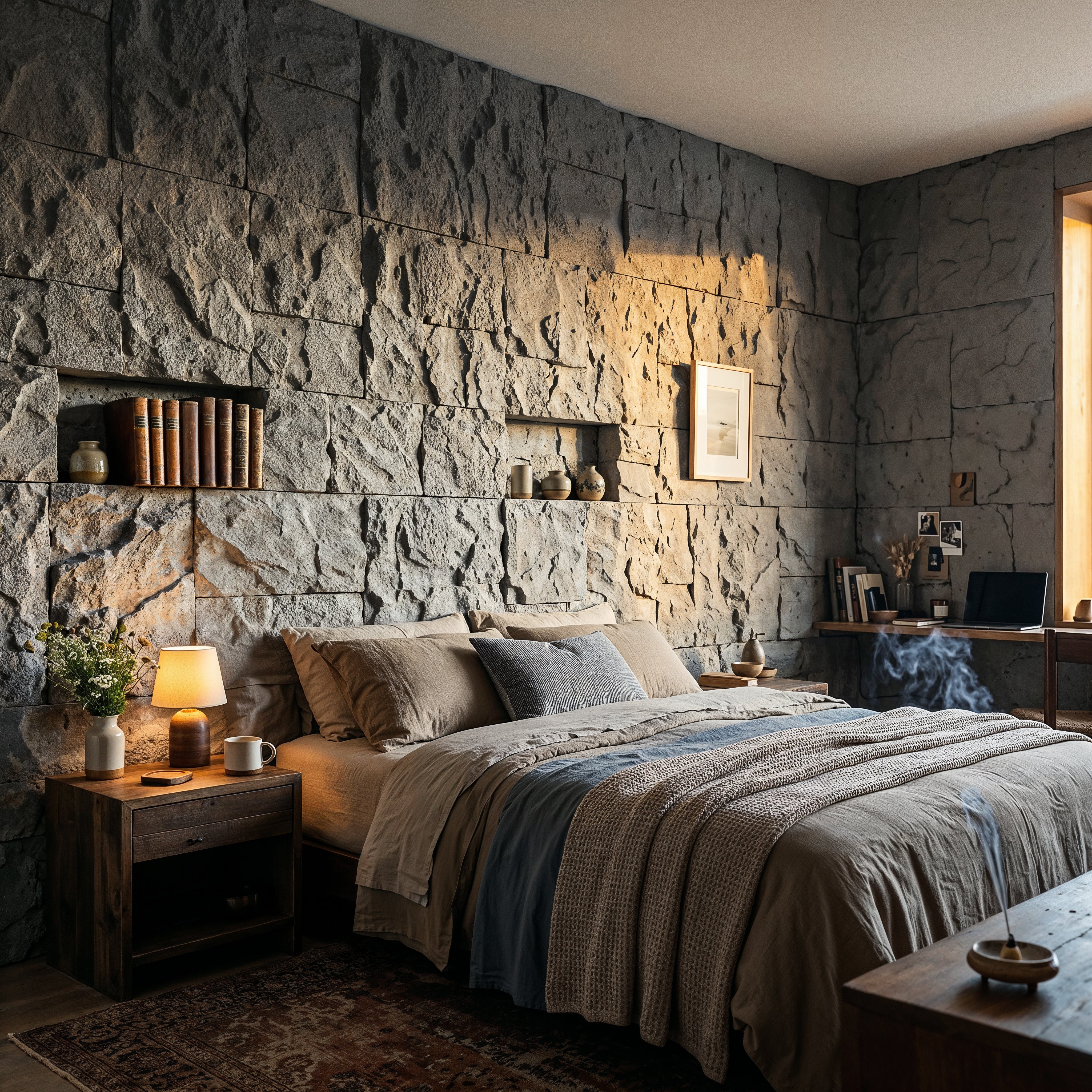 Light Gray Rough Faux Stone Wall Panel Set of 5, Indoor & Outdoor Lightweight Decor Wall Panels