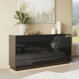 63" Modern White/Black 8 Drawer Double Dresser with High Gloss Drawers, Dual Chest Light