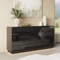 63" Modern White/Black 8 Drawer Double Dresser with High Gloss Drawers, Dual Chest Light