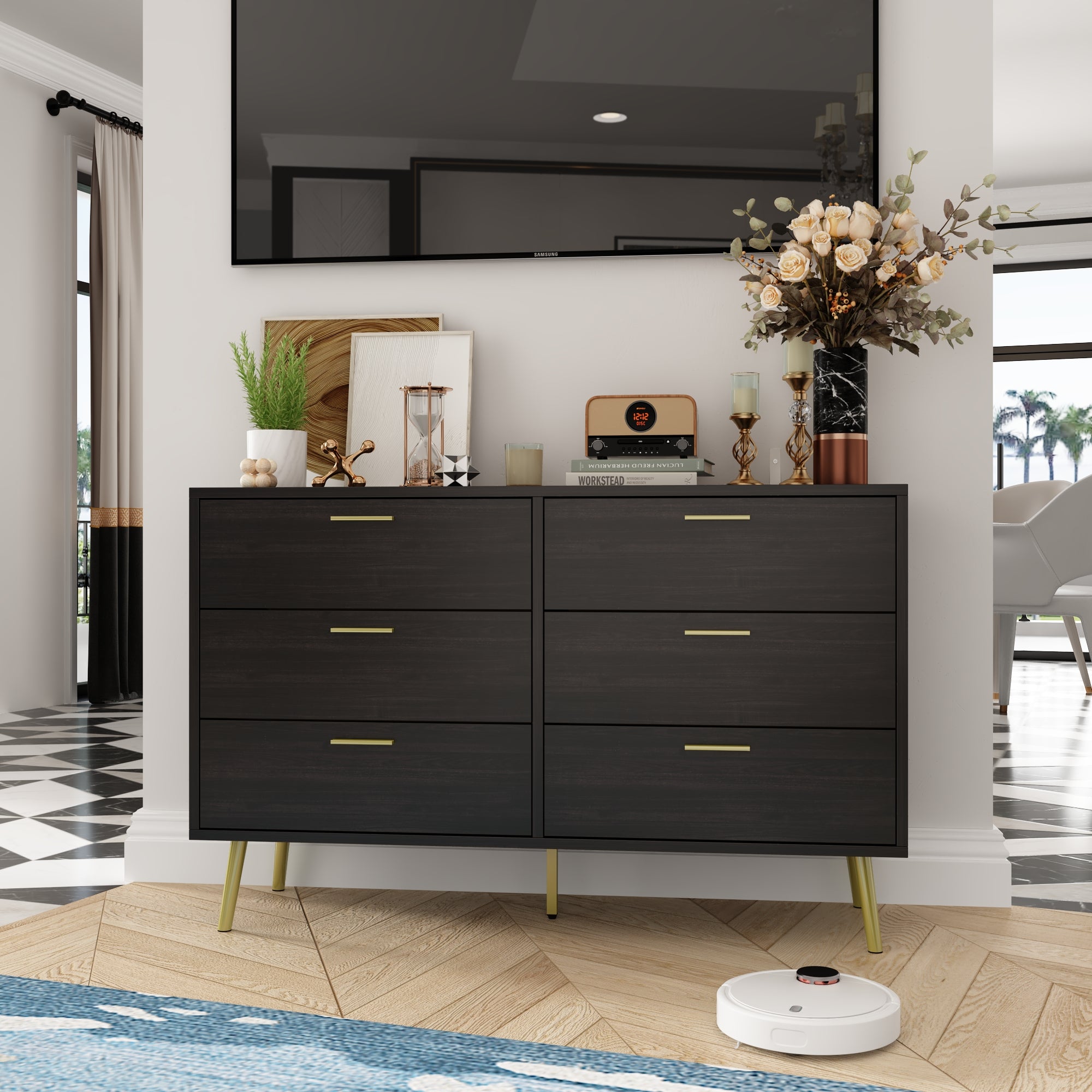 Modern Sideboard Double Dresser with 6 Drawers