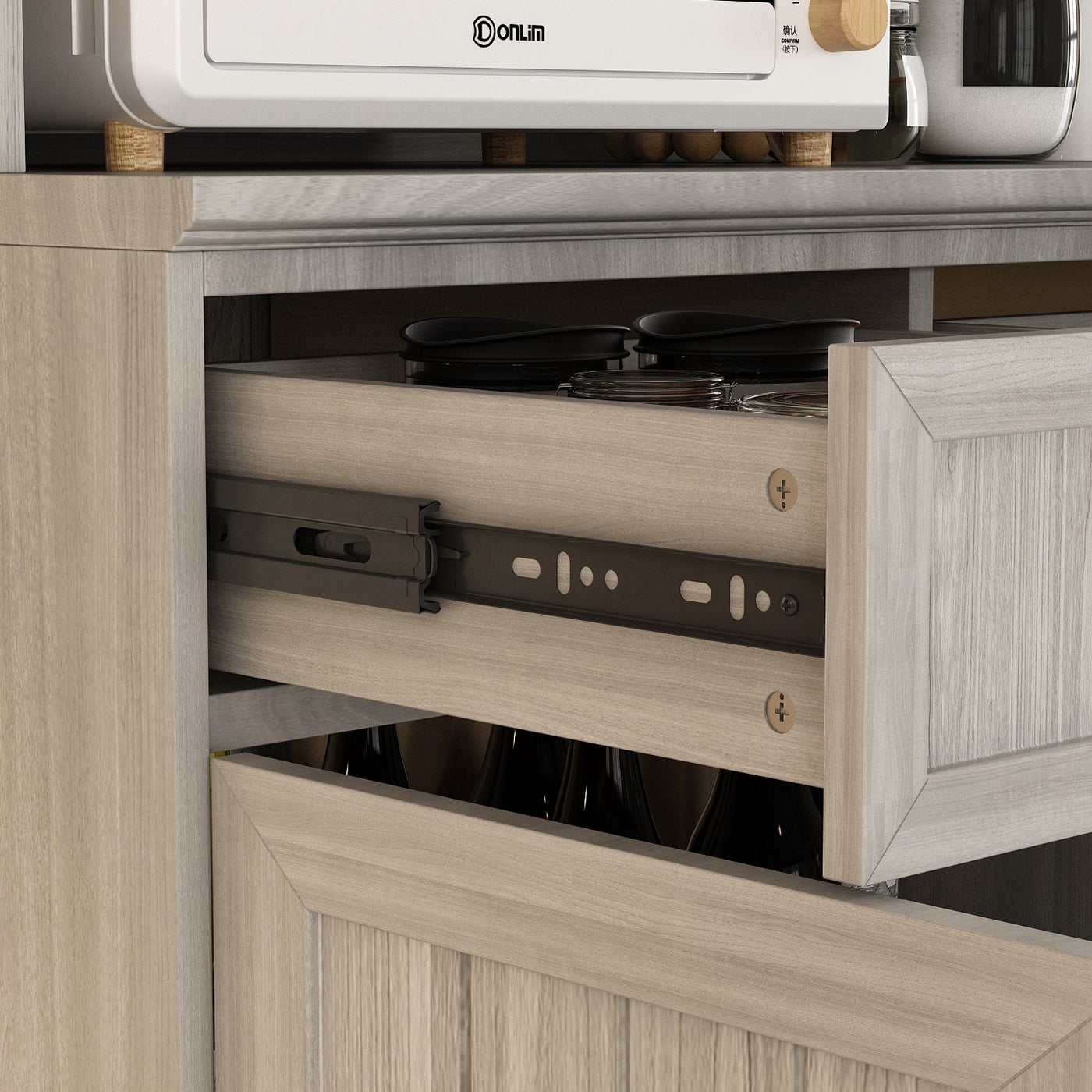 61.2" Mid-Century Modern Wood Storage Cabinet with Drawers for Kitchen and Living Room