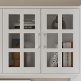 110.2 inch Modern White Bookcase with 11 Drawers and Glass Doors