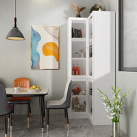 31.5" Contemporary White L-shaped Curio Display Cabinet with Glass Doors