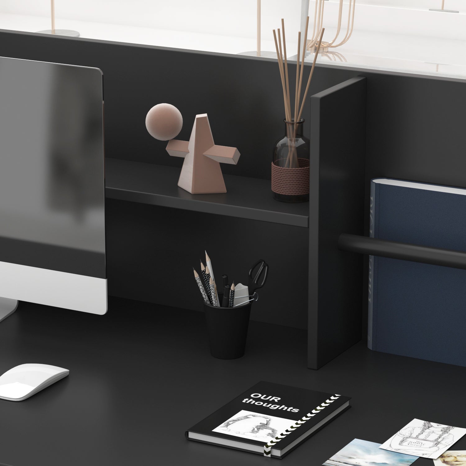 Modern Wooden Reception Desk Computer Table with Filing Cabinet Lockable Storage 47"W