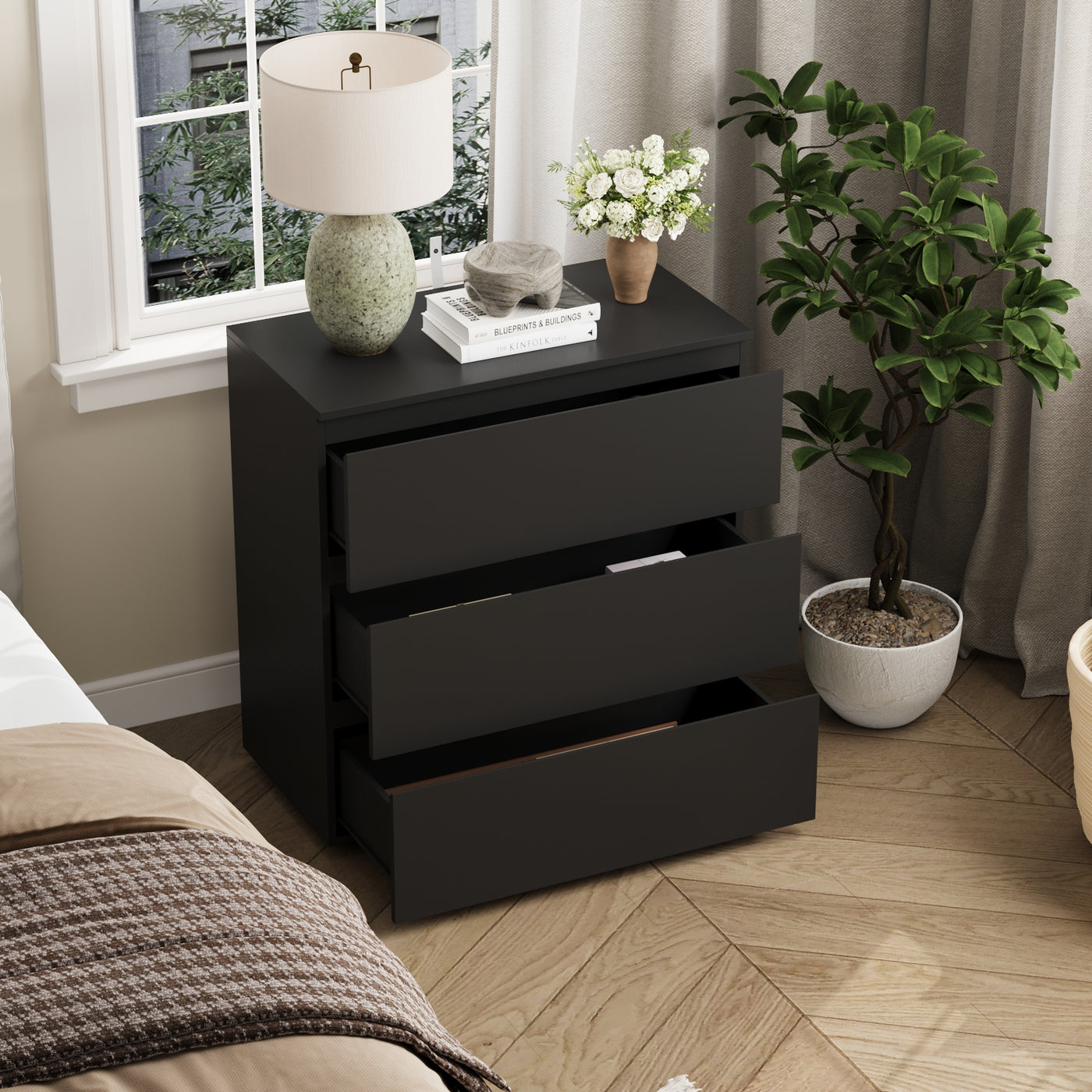 30.3" Modern 3-Drawer Nightstand / Small Dresser with Handle-Free Design