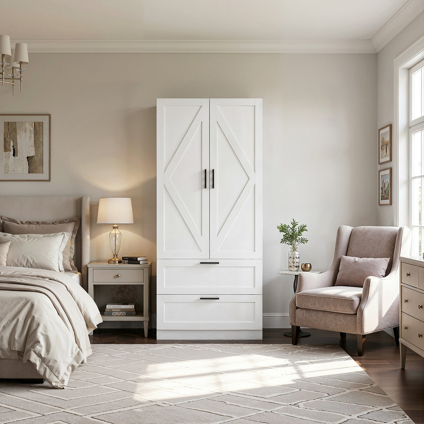 White Armoire with 2 Doors and 2 Drawers