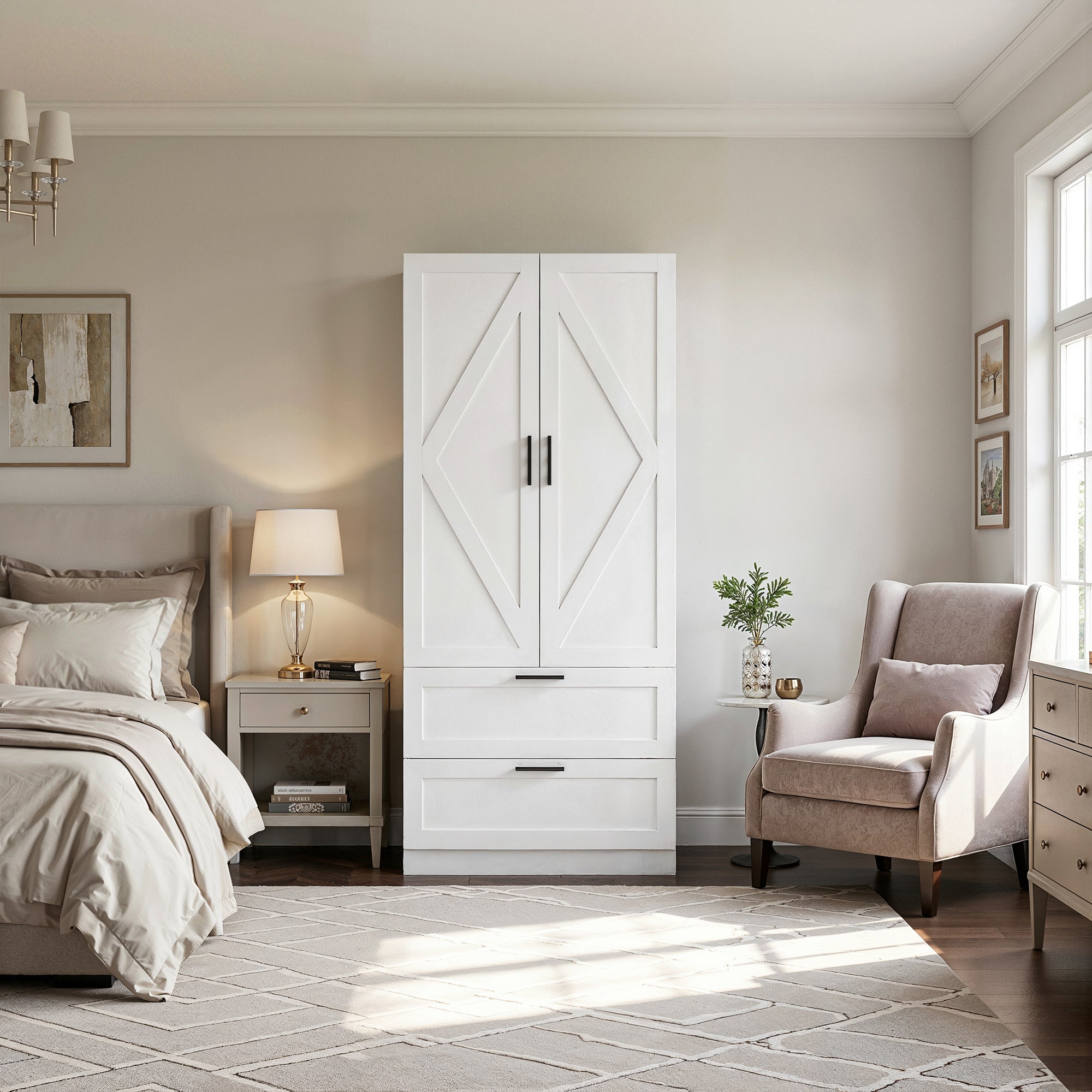 White Armoire with 2 Doors and 2 Drawers