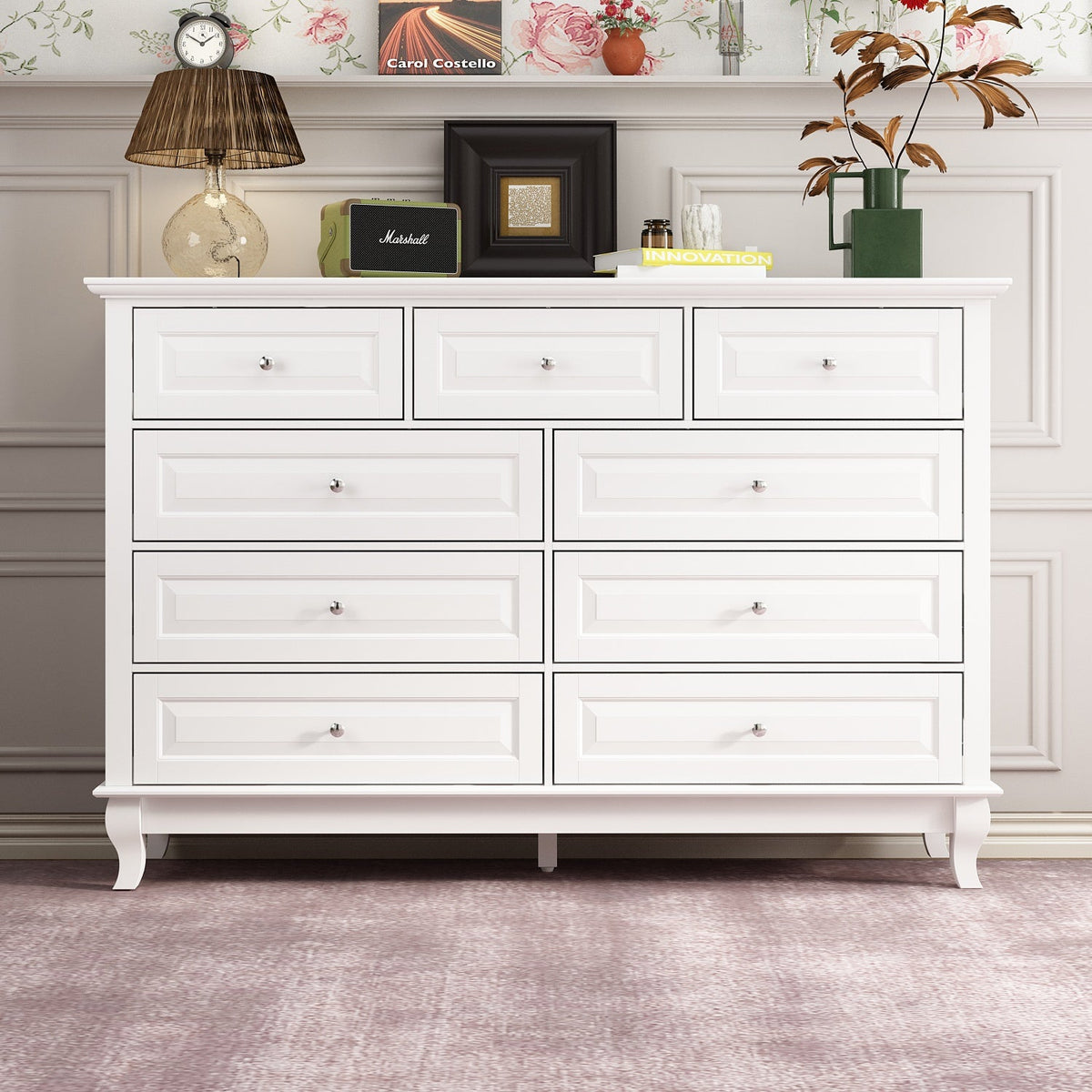 9 drawer dresser white Furniture of America Valentini reflecting its traditional style Maude 9 Drawer Dresser, Washed