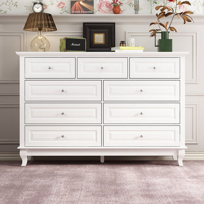 55.1" Traditional White 9-Drawer Dresser
