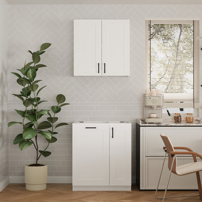 30" Modern White Food Pantry with Wall-Mounted Cabinet
