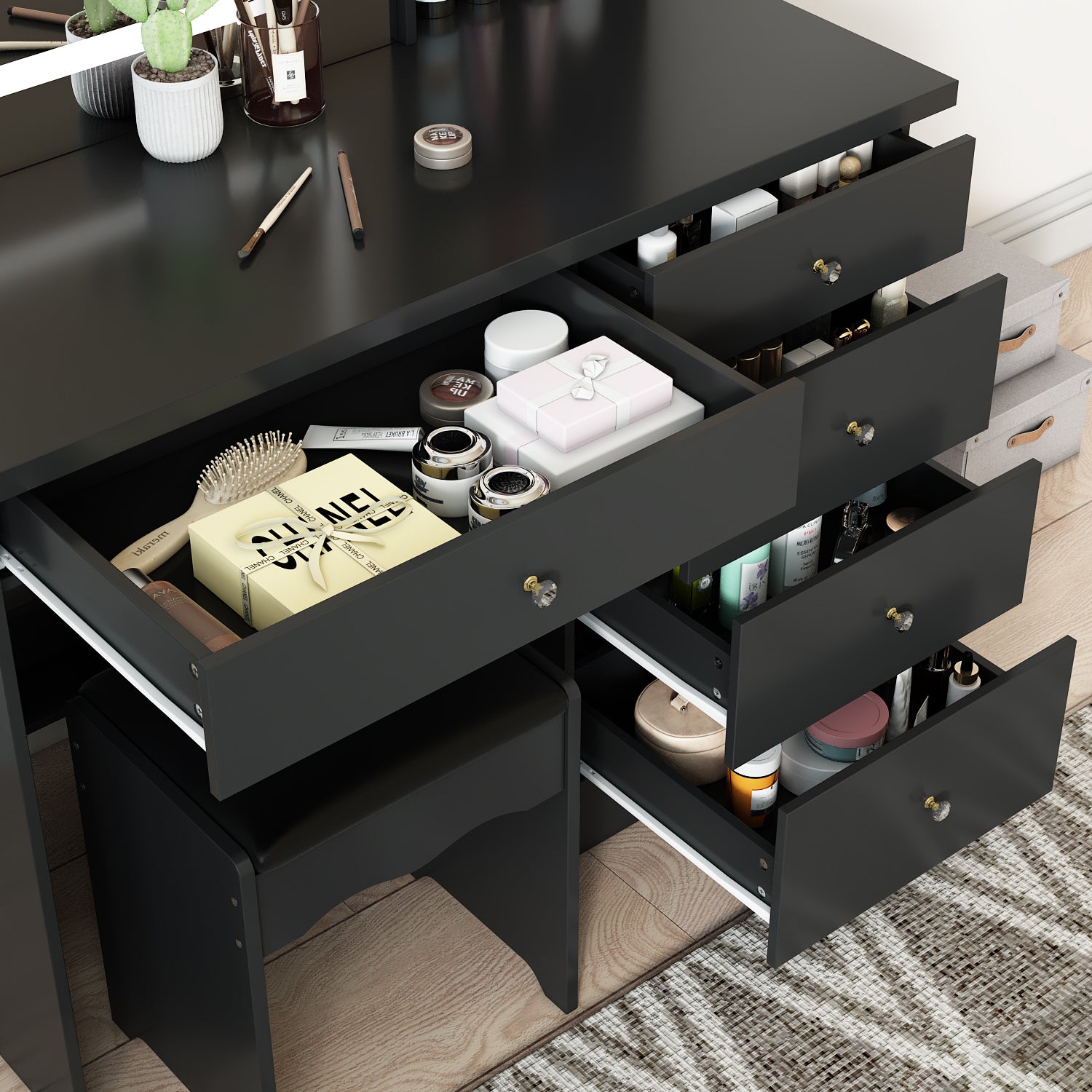 39.4'' Wide Makeup Vanity Set with Stool and Mirror